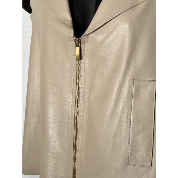 Oscar De La Renta Genuine Leather Vest Beige Gold Zipper Size 10 Made In USA - Picture 5 of 16